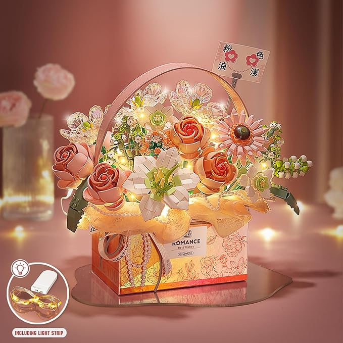 Lunevera™ Pink LED Basket Bouquet